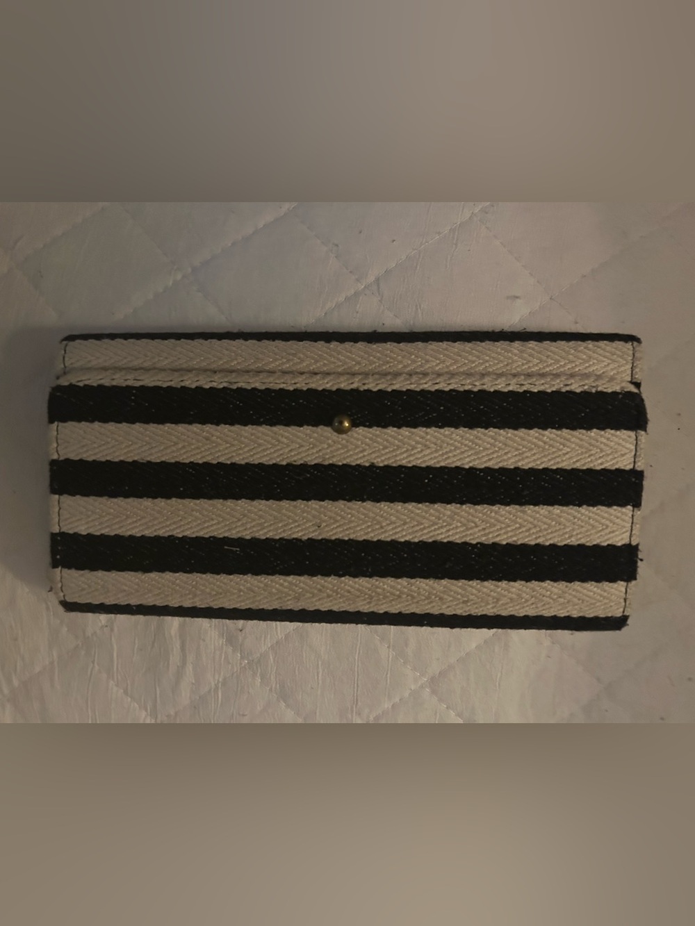 Striped Canvas Waist Belt with Brass Stud - Black & Cream